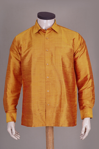 Regular Collar Plain Golden Yellow Raw Silk Shirt