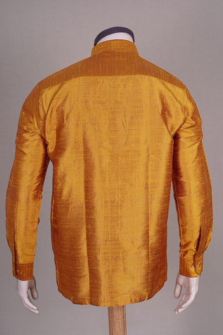 Regular Collar Plain Golden Yellow Raw Silk Shirt
