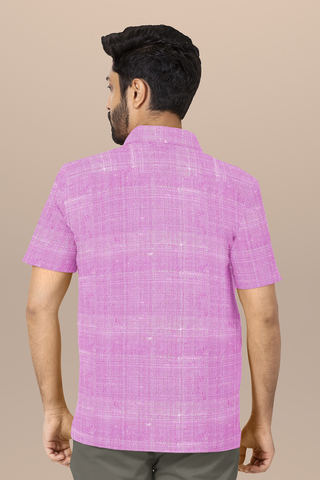 Regular Collar Plain Light Pink Raw Silk Shirt