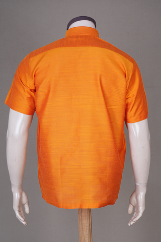 Regular Collar Plain Marigold Orange Raw Silk Shirt