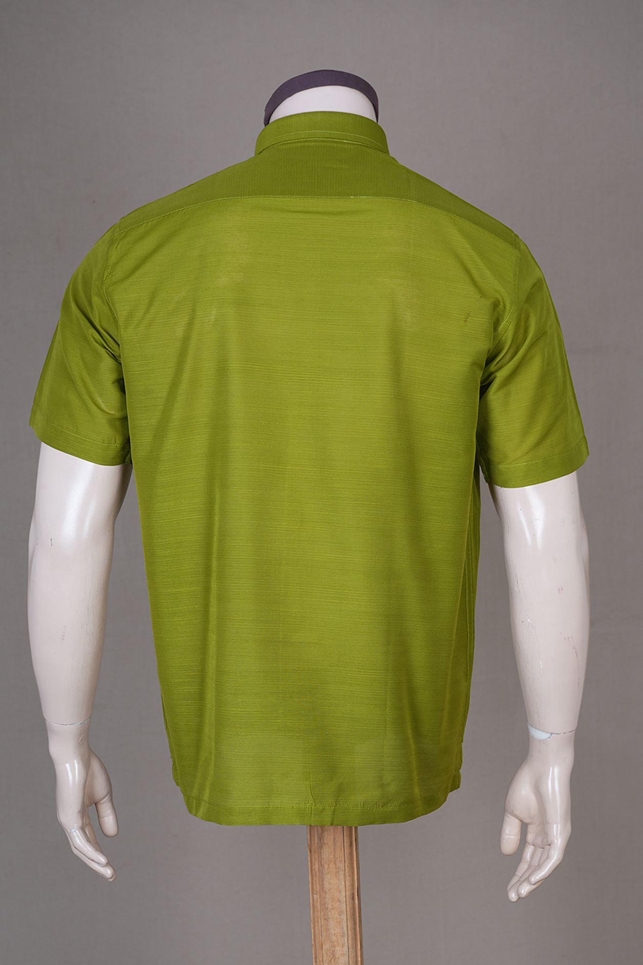 Regular Collar Plain Mehendi Green Raw Silk Shirt