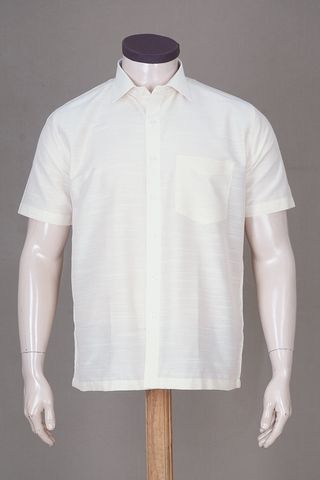 Regular Collar Plain Off White Raw Silk Shirt