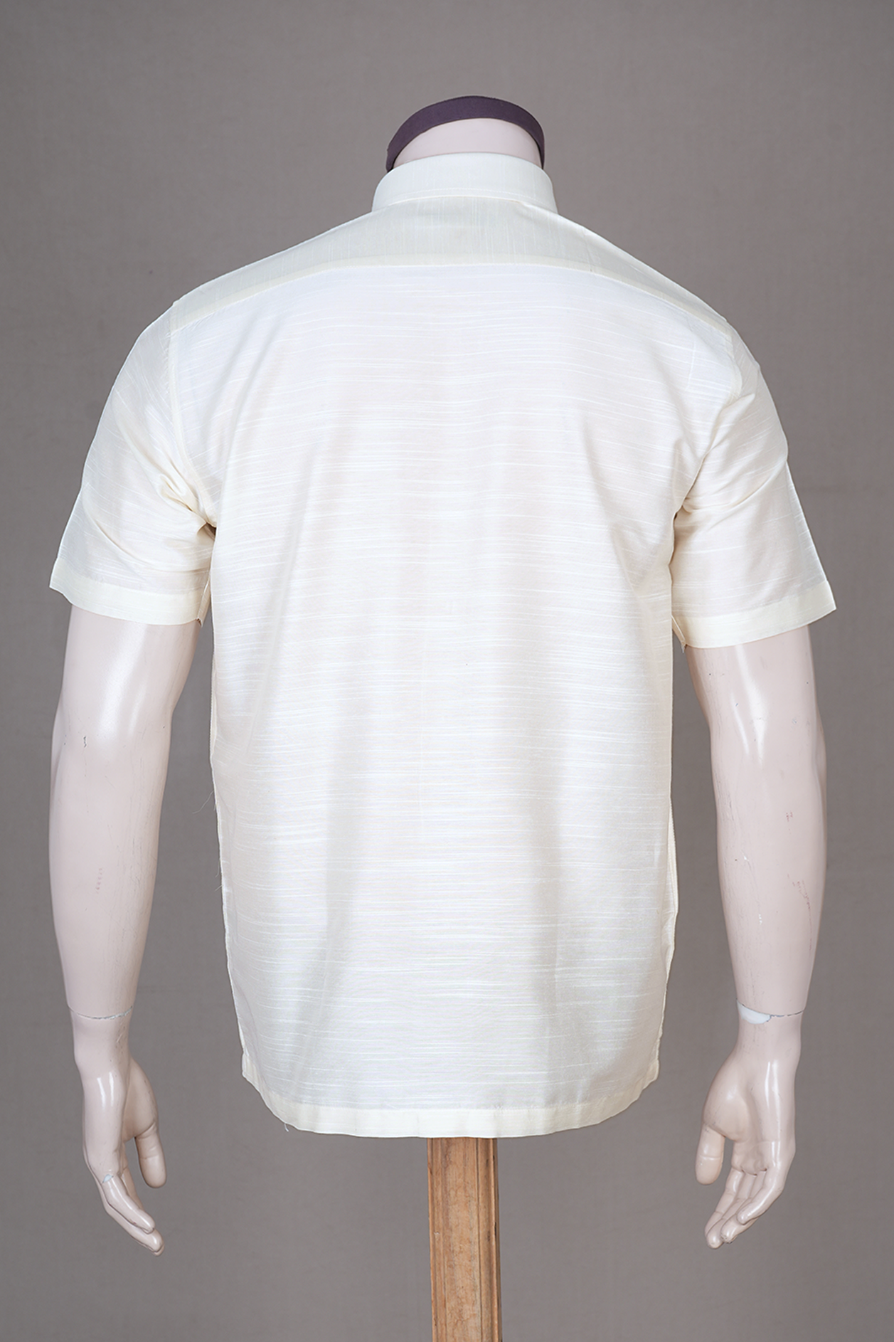 Regular Collar Plain Off White Raw Silk Shirt
