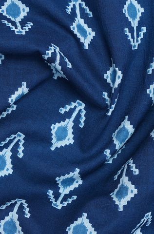 Regular Collar Printed Design Berry Blue Cotton Shirt