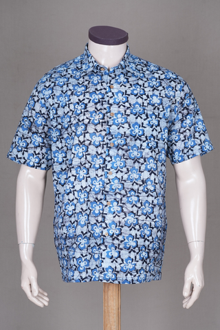 Regular Collar Dabbu Printed Shades Of Blue Cotton Shirt