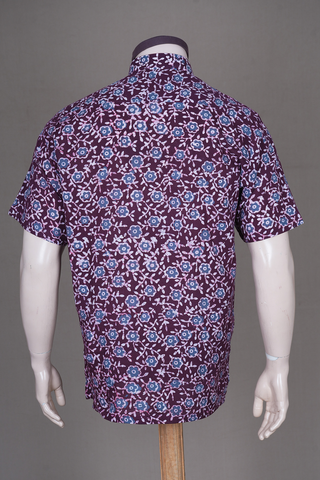 Regular Collar Dabbu Printed Dark Mulberry Cotton Shirt