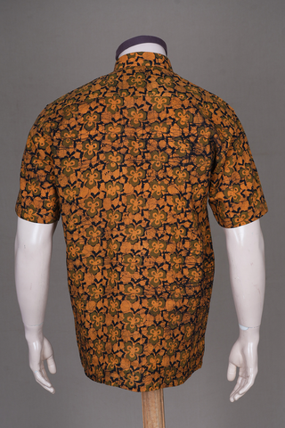Regular Collar Dabbu Printed Ochre Orange Cotton Shirt