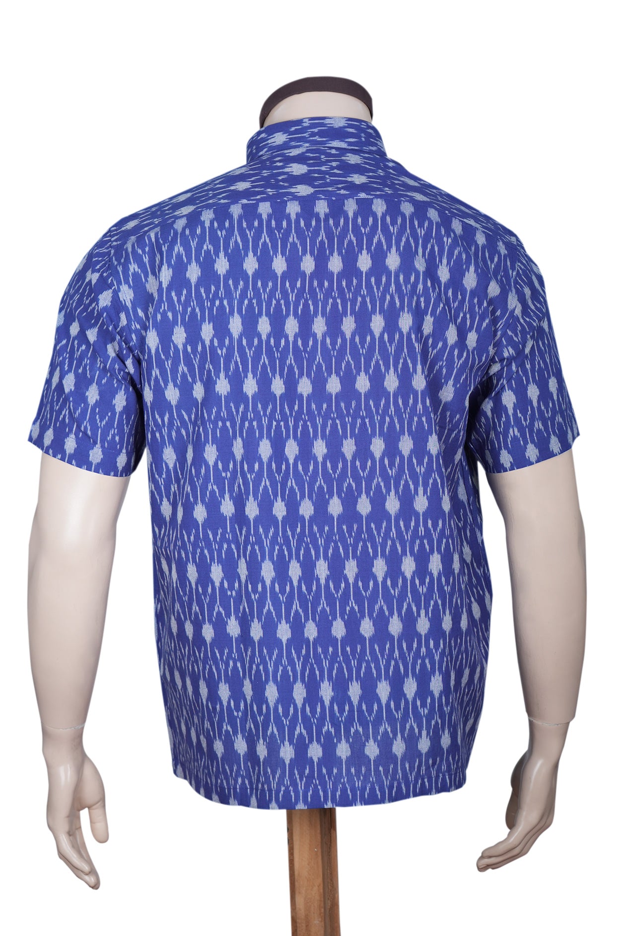 Regular Collar Royal Blue Ikat Cotton Shirt