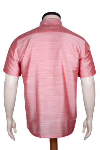 Regular Collar Solid Baby Pink Raw Silk Shirt