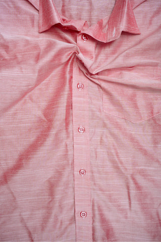 Regular Collar Solid Baby Pink Raw Silk Shirt