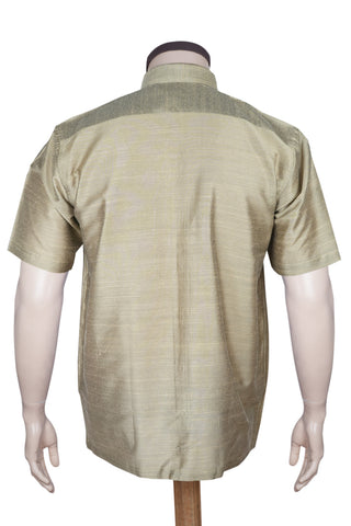Regular Collar Solid Beige Raw Silk Shirt