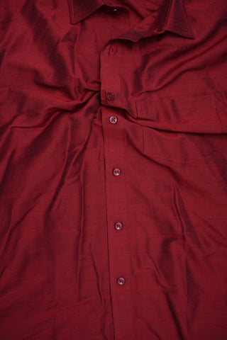 Regular Collar Solid Crimson Red Raw Silk Shirt