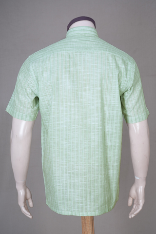 Regular Collar Stripe Design Pastel Green Linen Cotton Shirt