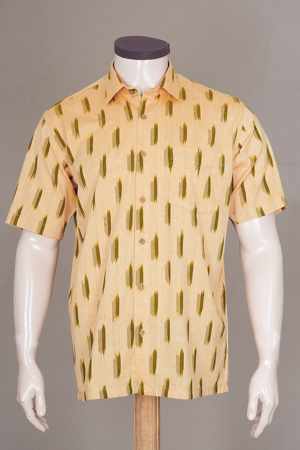 Regular Collar Stripes Design Caramel Yellow Cotton Shirt