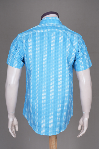 Regular Collar Stripes Design Dusty Blue Cotton Shirt