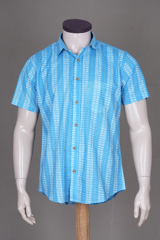 Regular Collar Stripes Design Dusty Blue Cotton Shirt