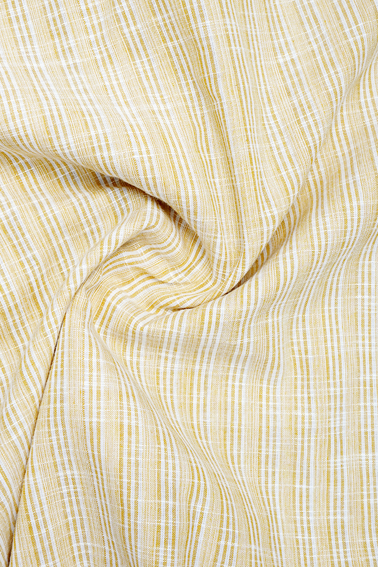 Regular Collar Stripes Design Light Yellow Linen Cotton Shirt