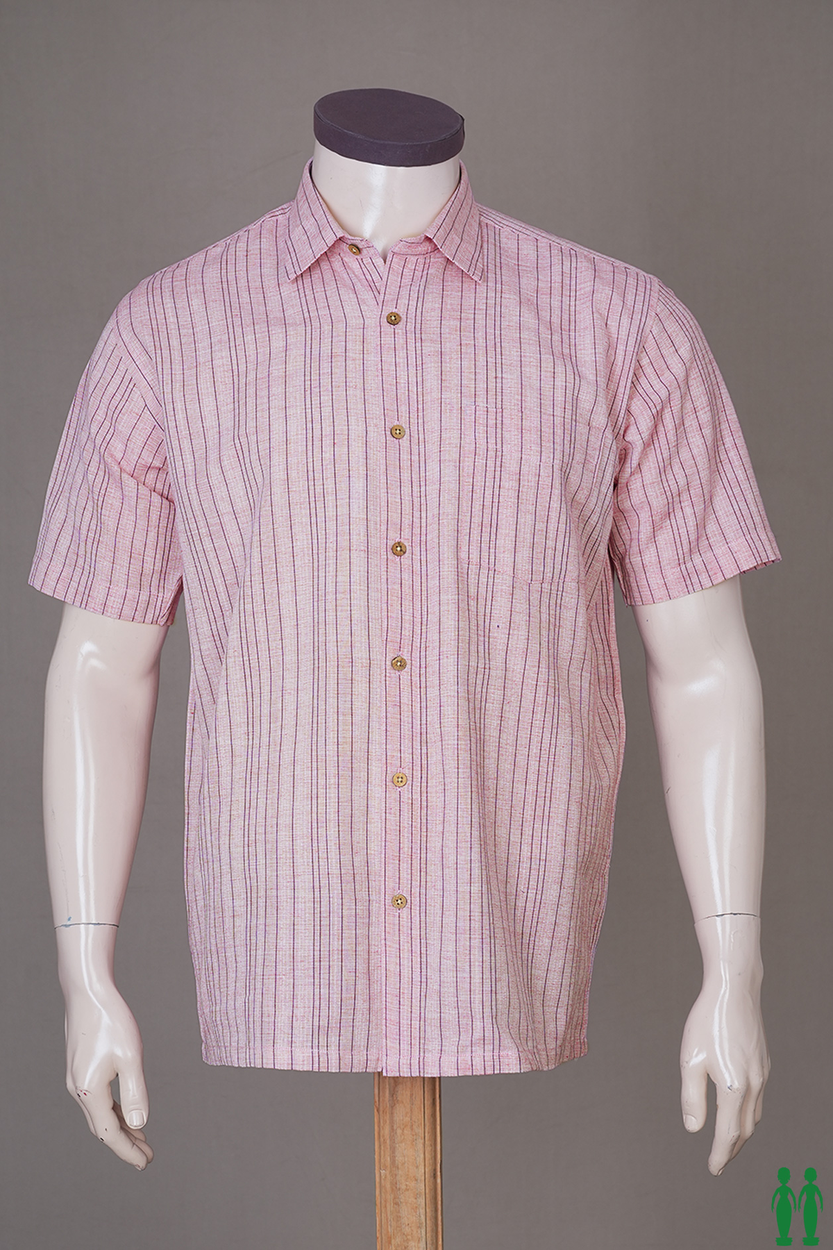Regular Collar Stripes Design Orchid Pink Cotton Shirt