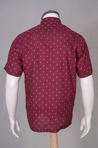 Regular Collar Threadwork Buttis Rust Red Cotton Shirt