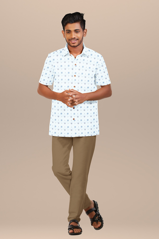 Regular Collar White Linen Cotton Shirt