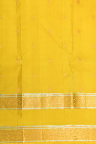 Rettai Pettu Border With Mayil Chakram Buttis Yellow Kanchipuram Silk Saree
