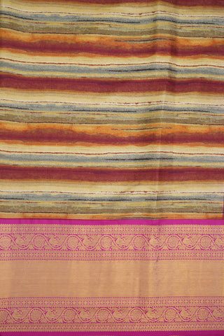 Contrast Floral Zari Border Multicolor Kanchipuram Printed Silk Saree