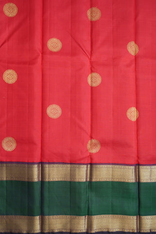 Rettai Pettu Zari Border Scarlet Red Kanchipuram Silk Saree