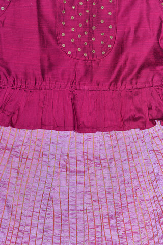 Round Neck Embroidered Magenta And Pink Pavadai Sattai