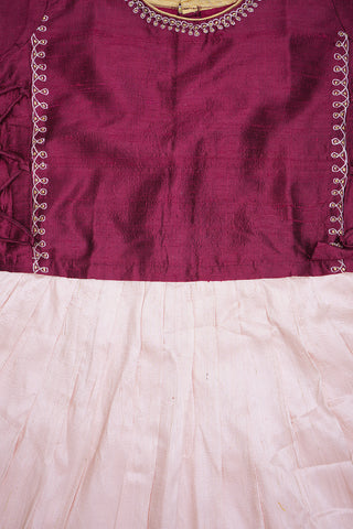Round Neck Embroidered Powder Pink And Purple Pavadai Sattai