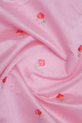 Round Neck Floral Buttas Orchid Pink Silk Cotton Long Kurta