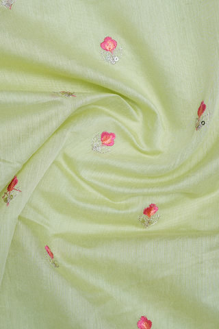 Round Neck Floral Buttas Pastel Green Silk Cotton Long Kurta