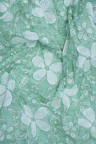 Round Neck Floral Design Cream Green Cotton Salwar Set