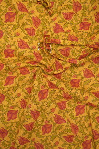 Round Neck Marigold Yellow Dobby Cotton Kaftan