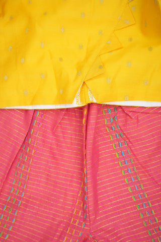 Round Neck Royal Yellow And Coral Pink Semi Raw Silk Sharara Set For Girls