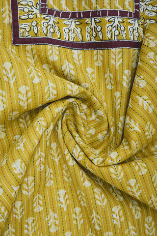 Round Neck Stripes Design Yellowish Brown Cotton Long Kurta