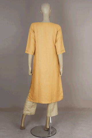 Round Neck Threadwork Design Yam Orange Cotton Salwar Set