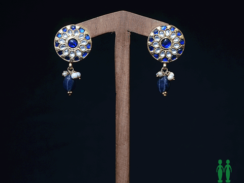 92.5 Sterling Silver Earrings Dark Blue Tanzanite Cut Stone Stud Earrings