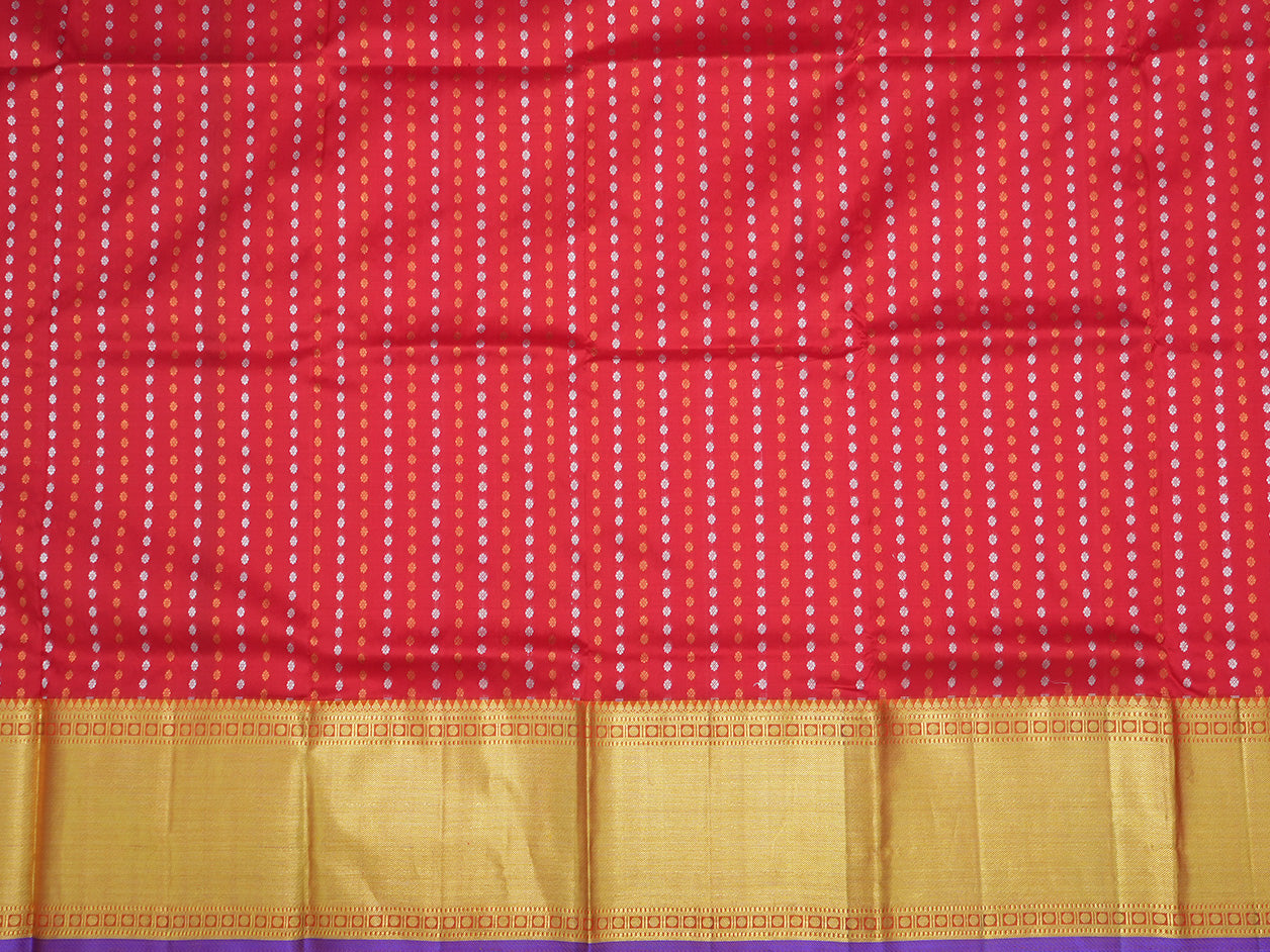Twill Weave And Rudraksh Zari Border Scarlet Red Pavadai Sattai Material