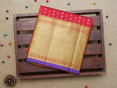 Twill Weave And Rudraksh Zari Border Scarlet Red Pavadai Sattai Material