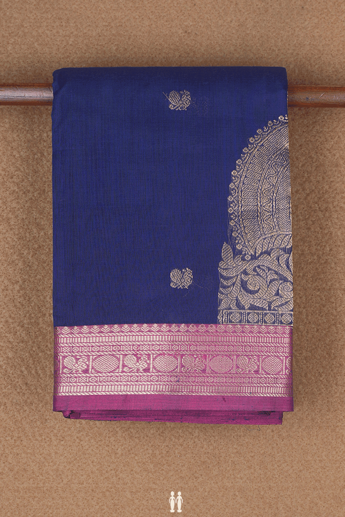 Rudraksh And Peacock Buttas Navy Blue Kanchi Cotton Saree
