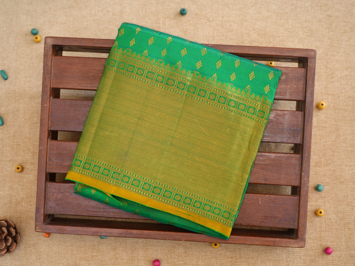 Rudraksh Border With Small Buttas Green Silk Pavadai Sattai Material