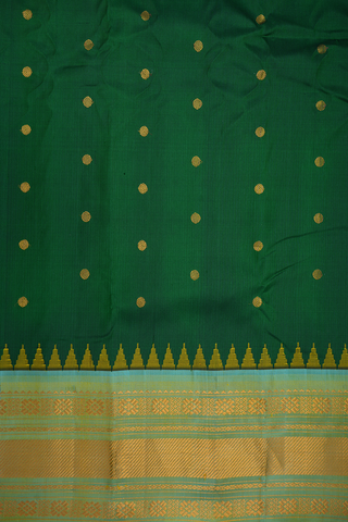 Rudraksh Buttas Emerald Green Gadwal Silk Saree
