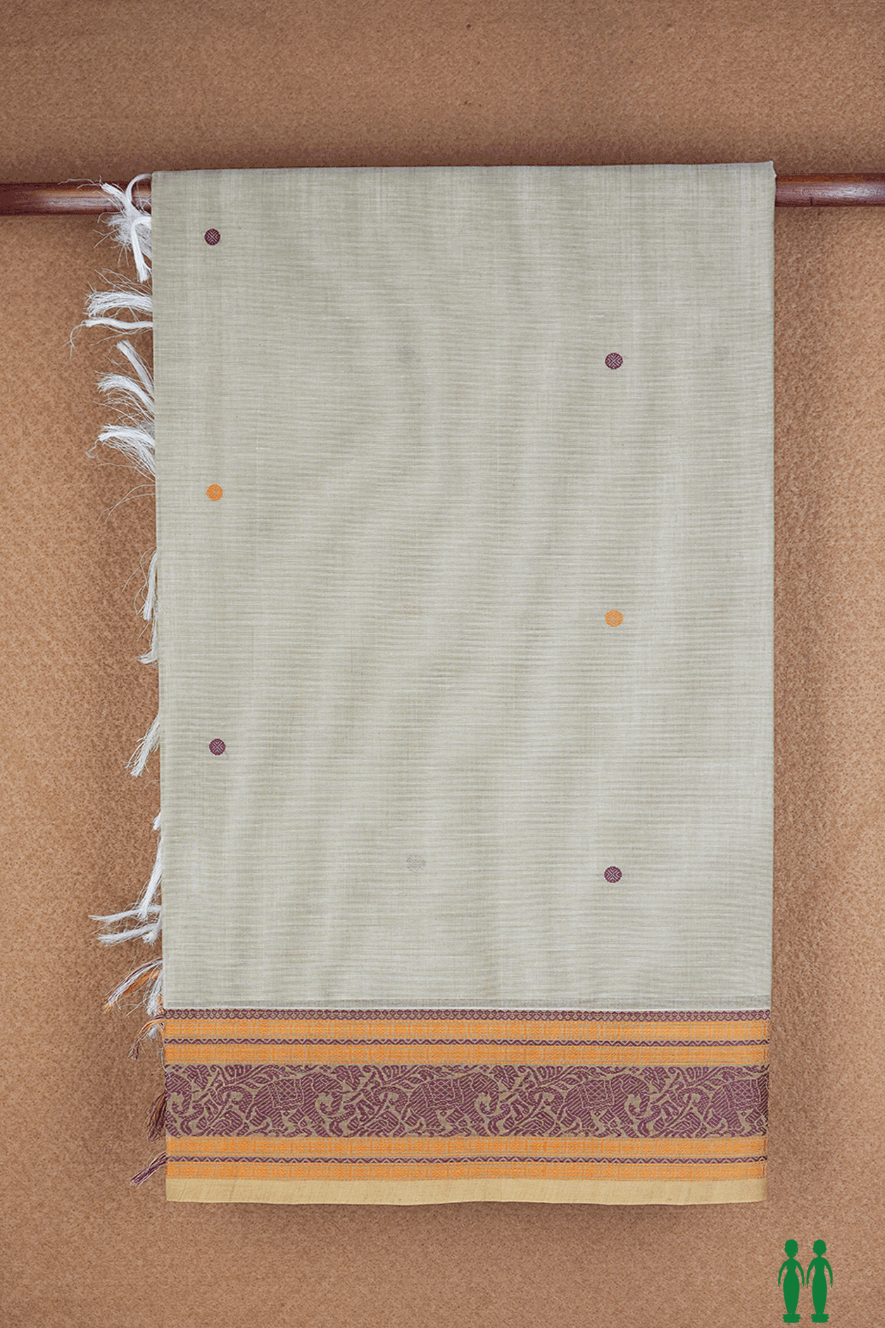 Rudraksh Threadwork Buttis Beige Coimbatore Cotton Saree