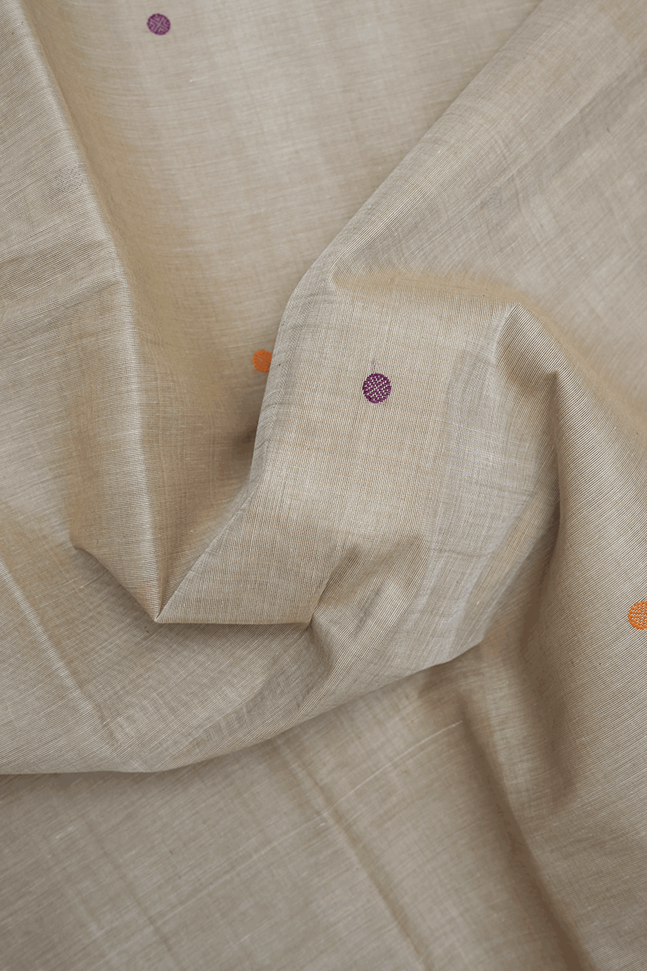 Rudraksh Threadwork Buttis Beige Coimbatore Cotton Saree