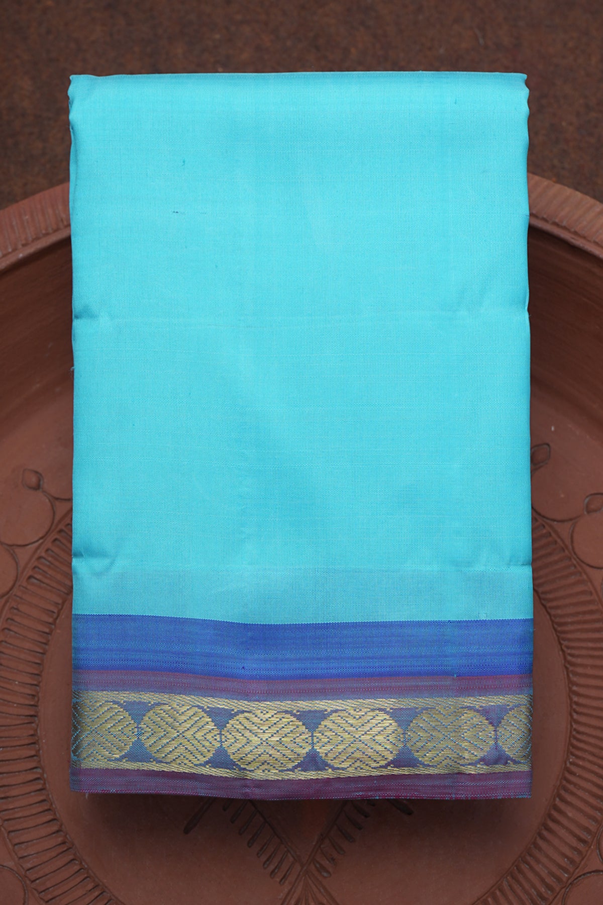 Rudraksh Zari Border Plain Sea Blue Kanchipuram Silk Saree