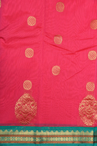 Rudraksh Zari Border With Buttas Hot Pink Semi Kora Silk Cotton Saree