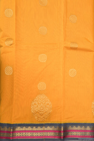 Rudraksh Zari Border With Buttas Mango Yellow Semi Kora Silk Cotton Saree