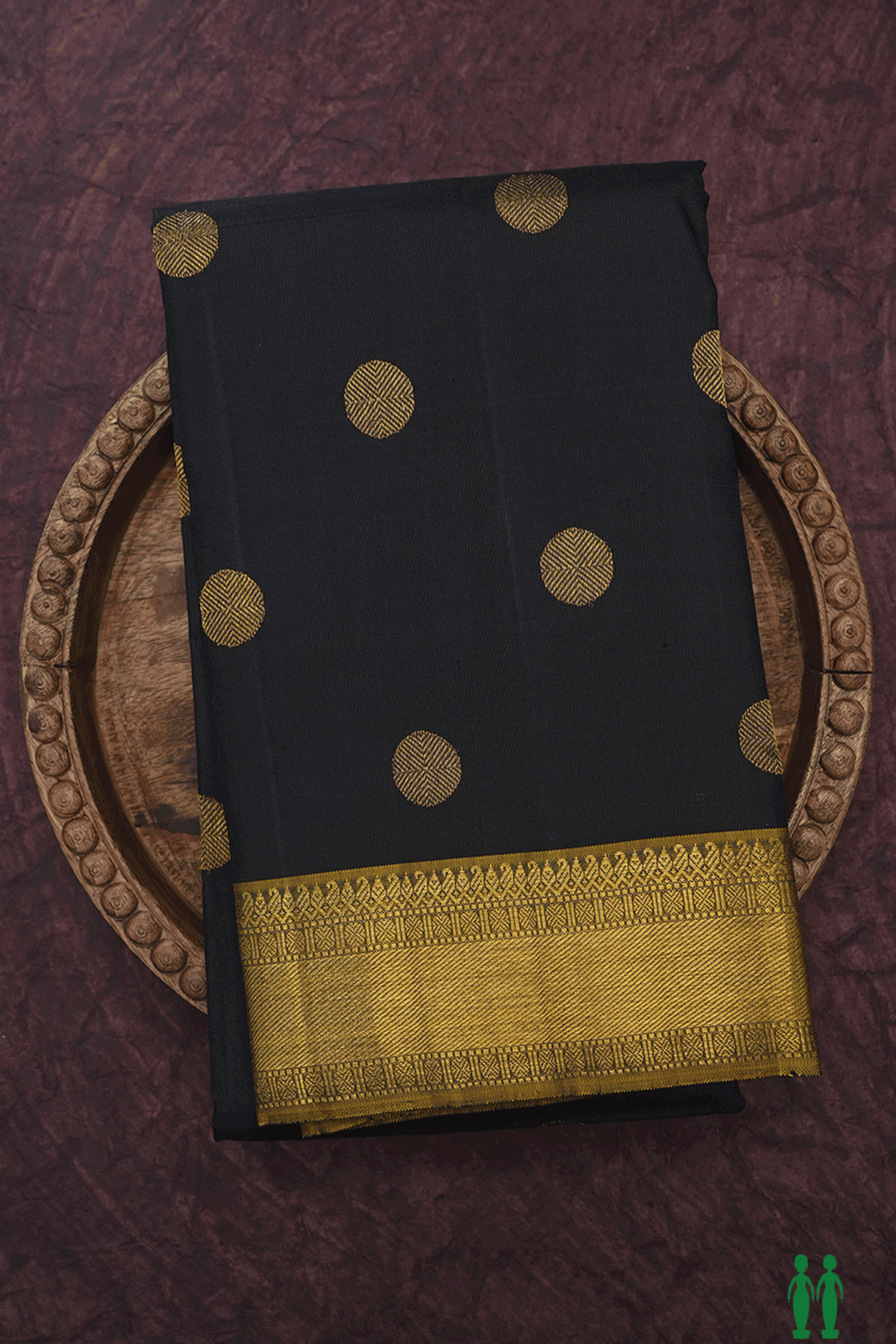 Rudraksh Zari Motifs Black Kanchipuram Silk Saree