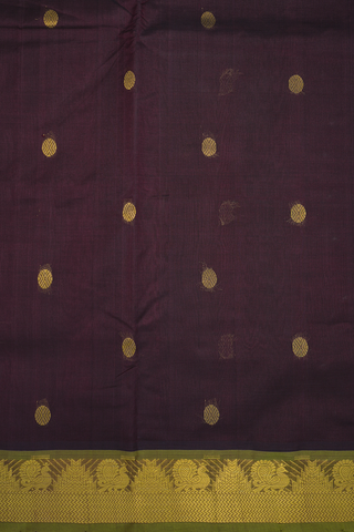 Rudraksh Zari Motifs Dark Oak Brown Silk Cotton Saree