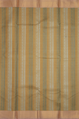 Threadwork Design Yellowish Beige Kanchipuram Silk Saree